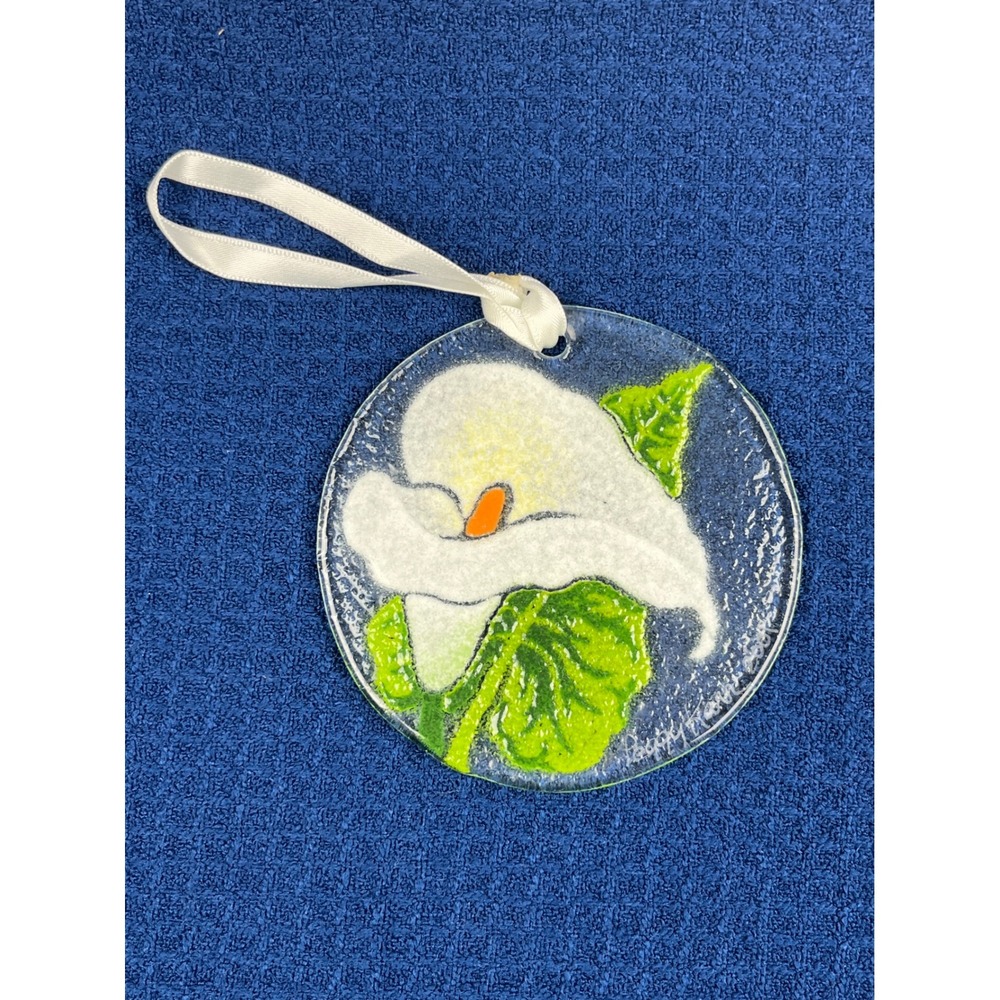 Peggy Karr Glass Signed Calla Lily Ornament Suncatcher Fused Glass 2001